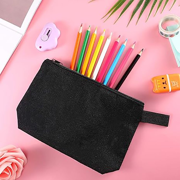 Personalized Wholesale Wedding Bride Canvas Cotton Makeup Bag Black Luxury Travel Cosmetic Pouch Bag With Custom Printing Logo