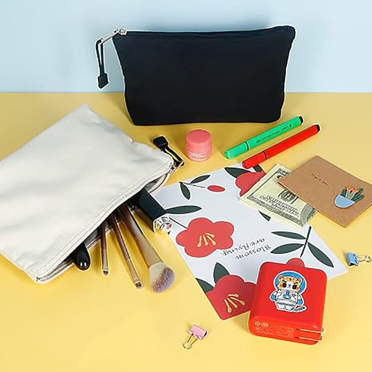 Personalized Wholesale Wedding Bride Canvas Cotton Makeup Bag Black Luxury Travel Cosmetic Pouch Bag With Custom Printing Logo