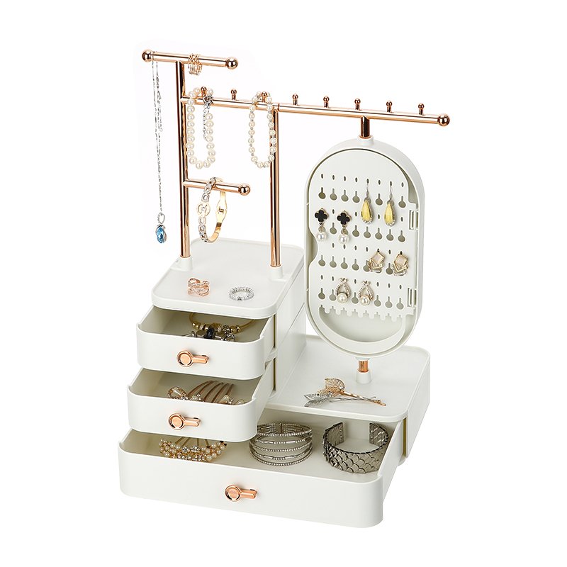 Dresser plastic jewelry display storage box cosmetic case storage holder multidrawers makeup jewelry organizer with mirror