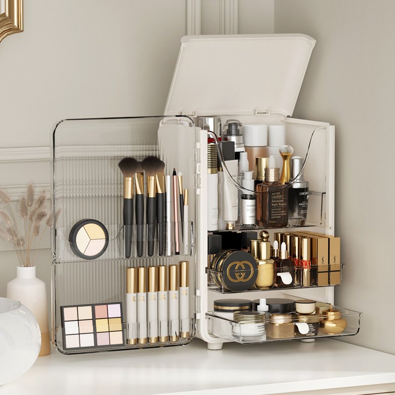 Haixin Plastic Upgrade Luxury Cabinet Desktop Makeup Organizer Box for Skincare Products Cosmetics Display Case Box