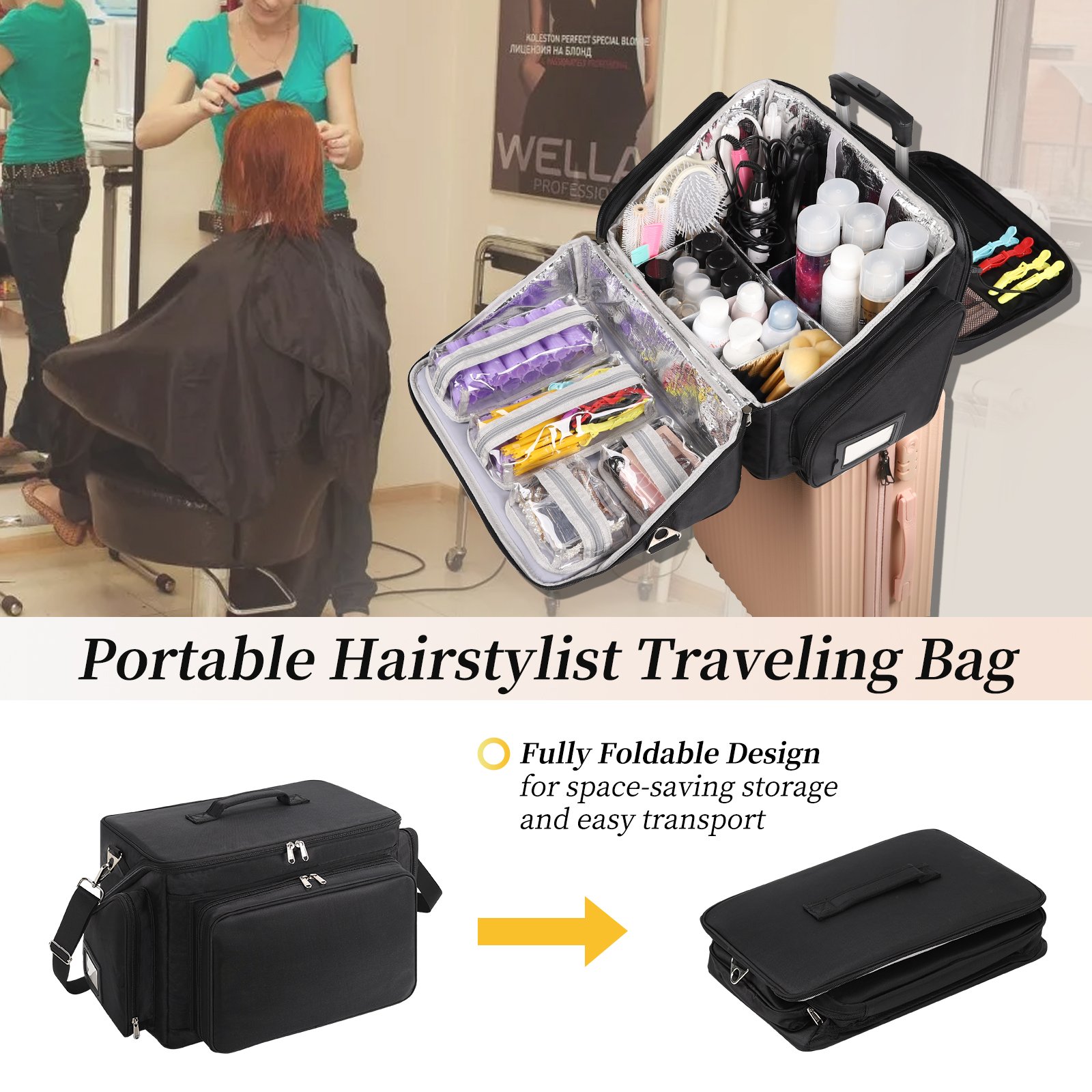 Relavel Hair Bag Organizer Professional Hairstylist Traveling Bag Large Capacity Hairdresser Bag Portable Carrying Barber Case