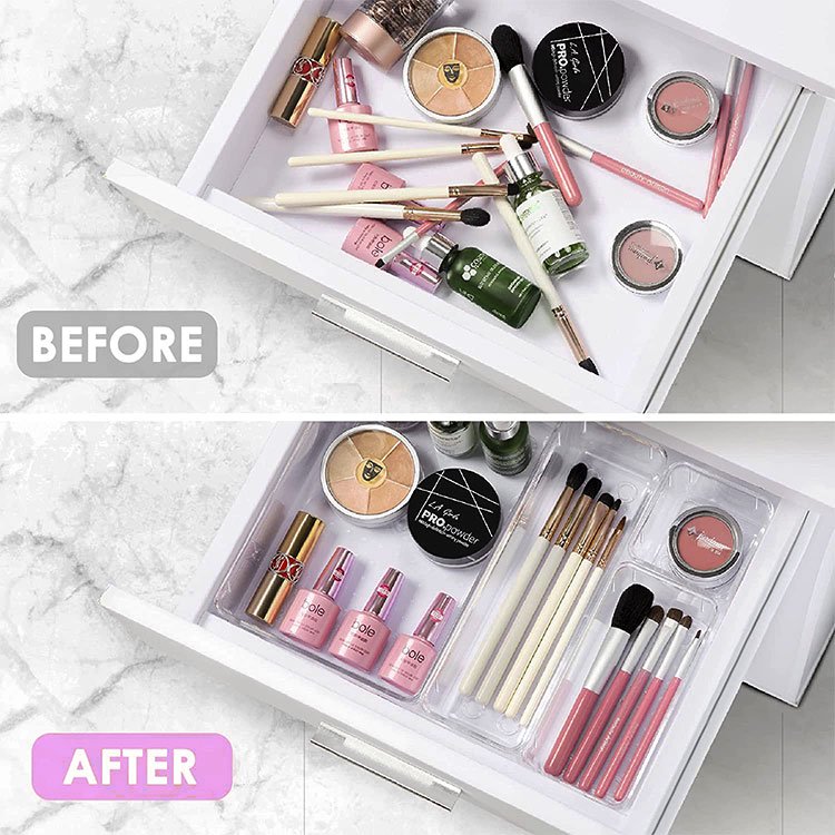 12 Pcs Home Kitchen Utensil Tray Clear Transparent Plastic Desk Drawer Organizers Storage Box Set
