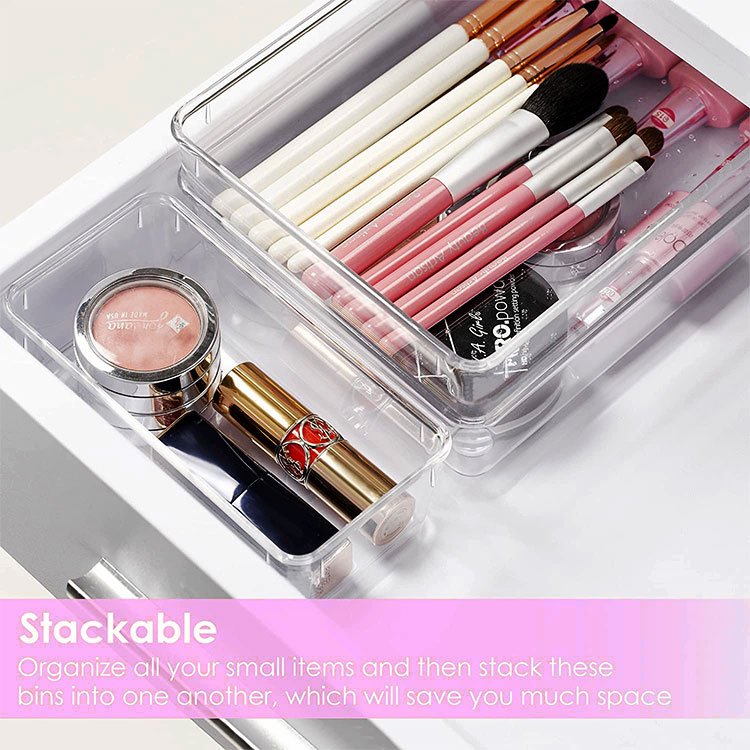 12 Pcs Home Kitchen Utensil Tray Clear Transparent Plastic Desk Drawer Organizers Storage Box Set