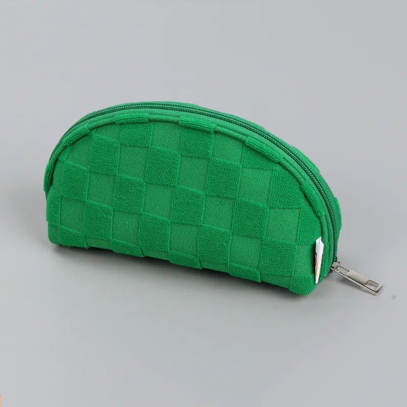 promotional shell Towel Cosmetic Bags Terry Cloth Makeup Organizer Custom checkered Makeup pouch Skincare toiletry Bag for women