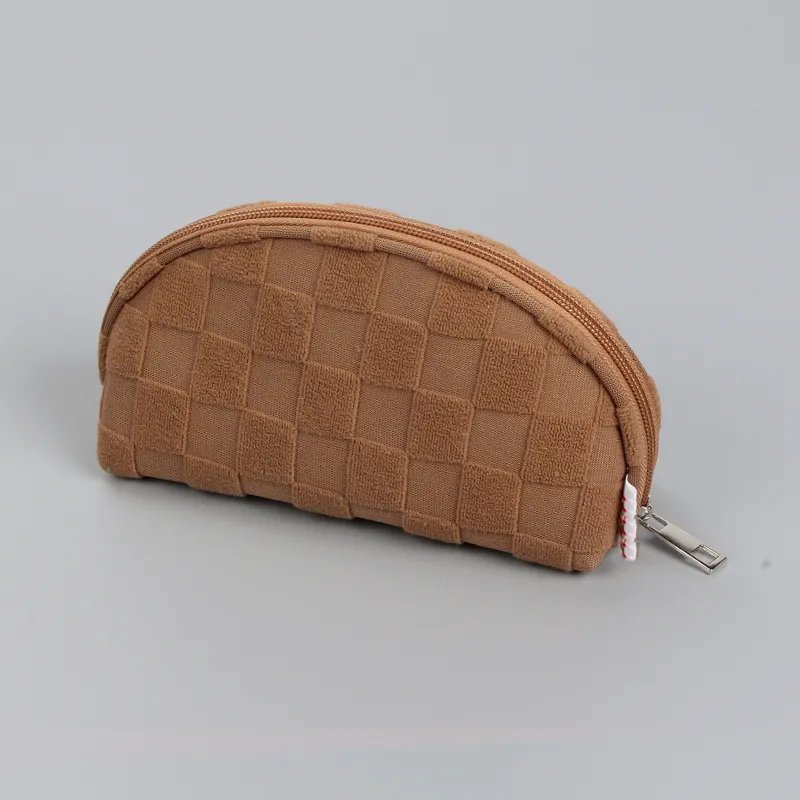 promotional shell Towel Cosmetic Bags Terry Cloth Makeup Organizer Custom checkered Makeup pouch Skincare toiletry Bag for women