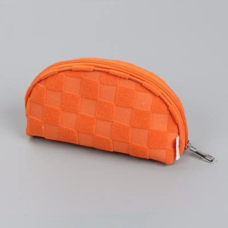 promotional shell Towel Cosmetic Bags Terry Cloth Makeup Organizer Custom checkered Makeup pouch Skincare toiletry Bag for women