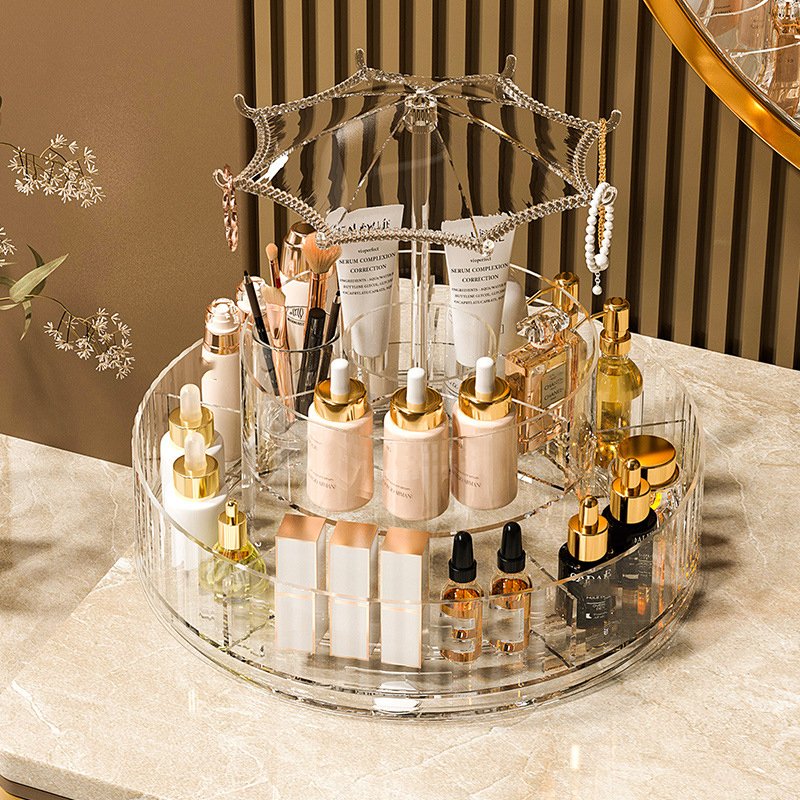 360 rotating cosmetic organizer countertop transparent plastic makeup organizer clear jewelry boxes organizers