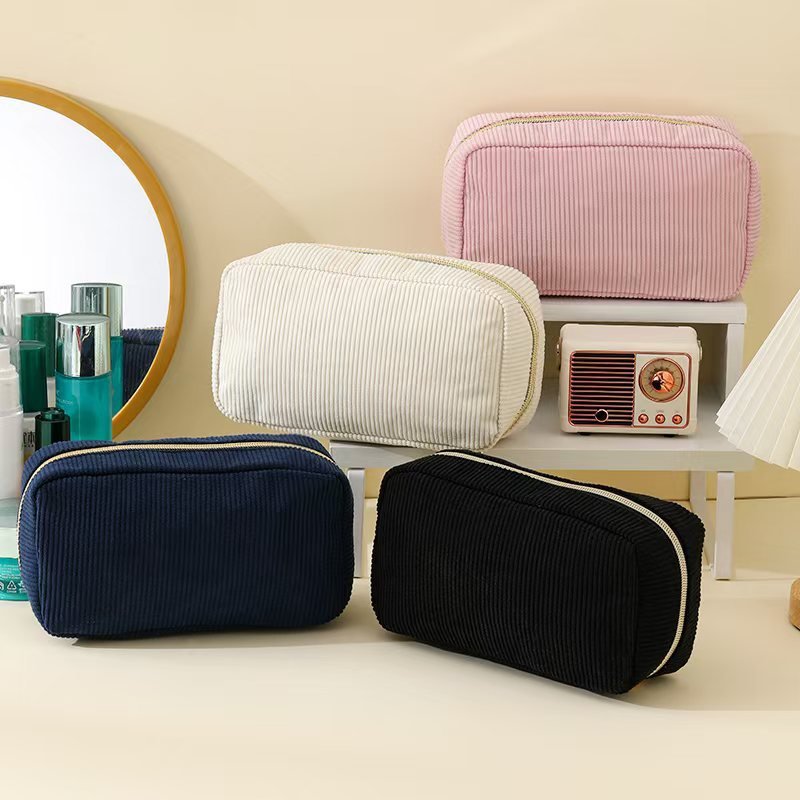 YIWU agent Women Deepblue Corduroy Zipper Make Up Organizer Storage Beauty Cosmetic Bag Wholesale Custom Logo Travel Portable