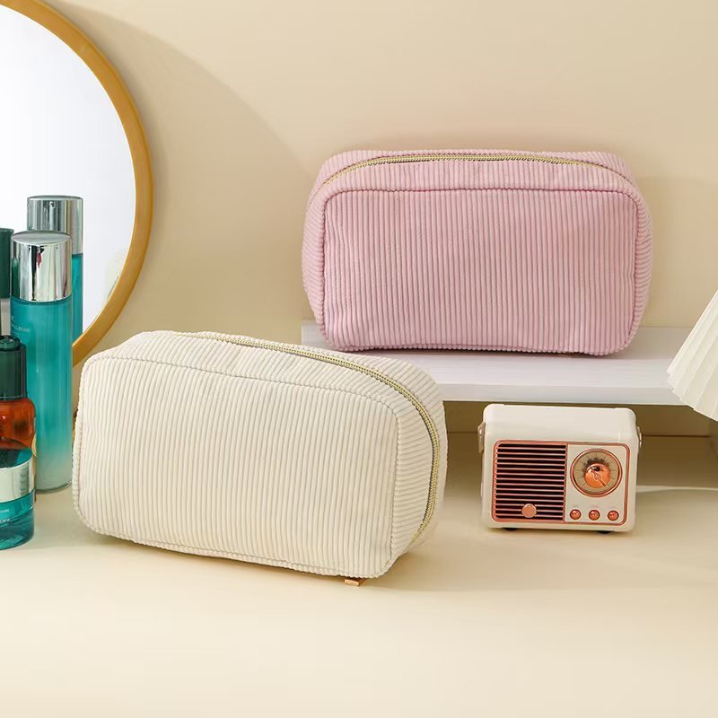YIWU agent Women Deepblue Corduroy Zipper Make Up Organizer Storage Beauty Cosmetic Bag Wholesale Custom Logo Travel Portable