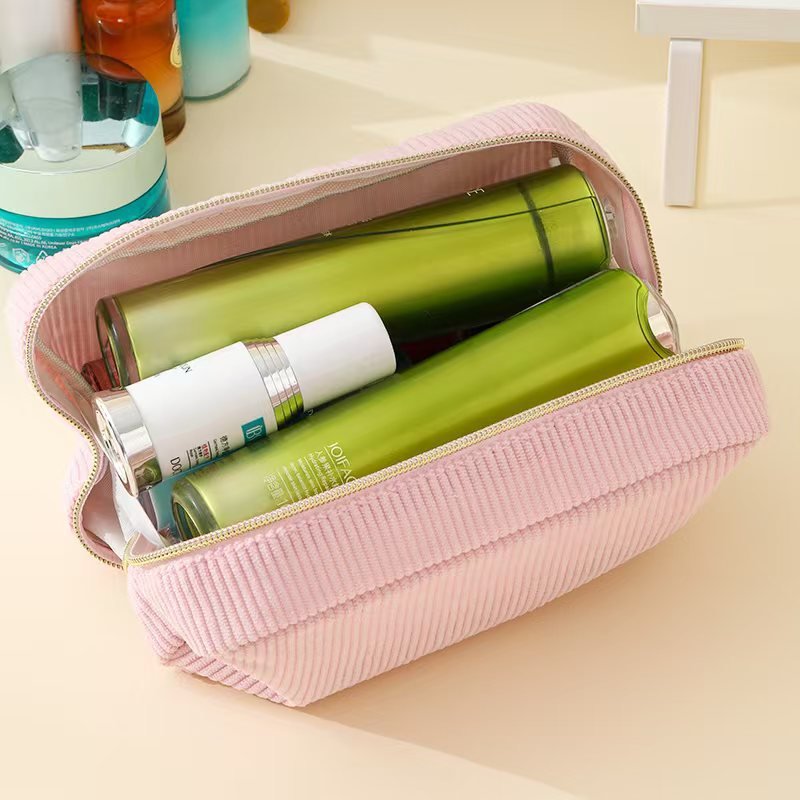YIWU agent Women Deepblue Corduroy Zipper Make Up Organizer Storage Beauty Cosmetic Bag Wholesale Custom Logo Travel Portable
