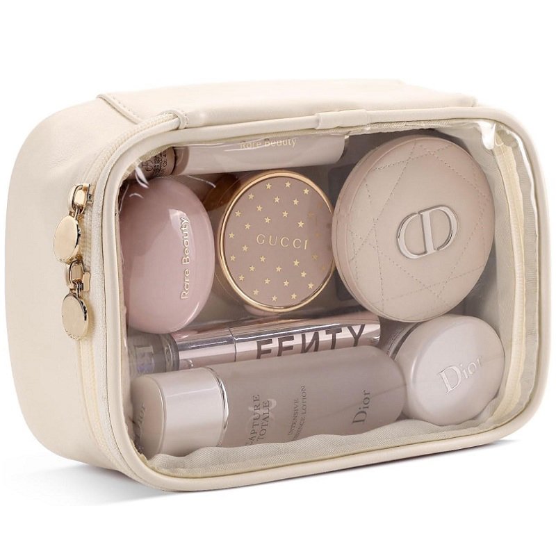 PU Leather Clear Makeup Bag Travel Make Up Bag Travel Essentials Cosmetic Bag Organizers for Women