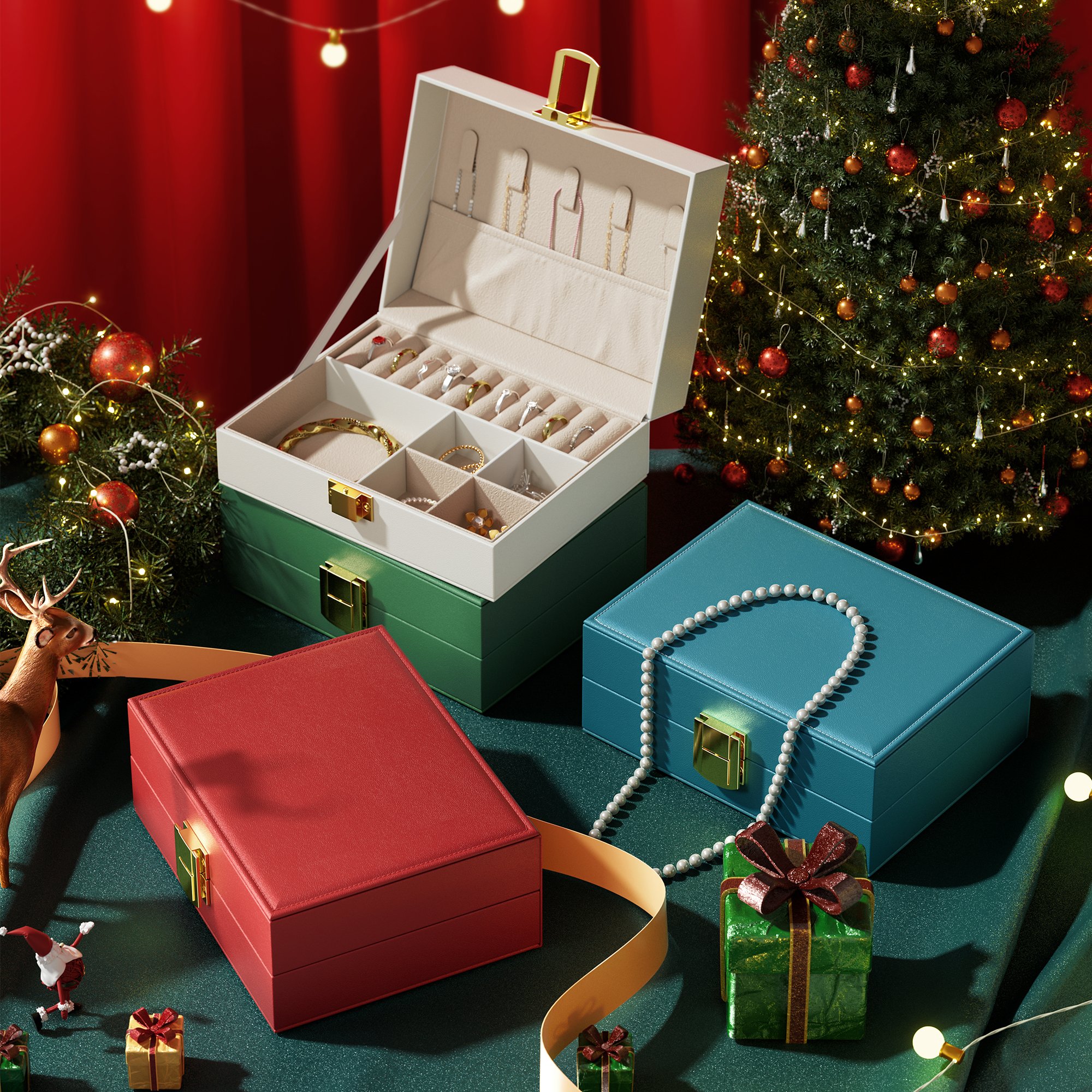Stock white jewelry organiser factory directly sale deliver high end jewellery pu leather jewelry and makeup organizer