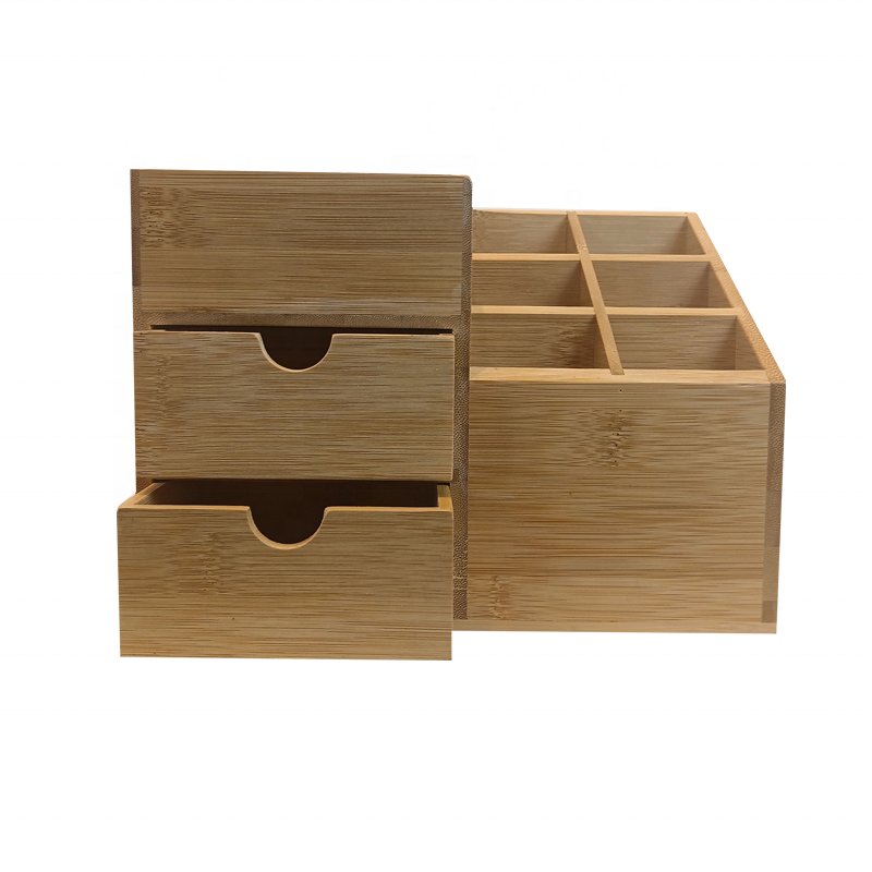 Hottest Factory Direct Sales Bamboo Wood Makeup Storage Organizer Desk Bamboo Cosmetics Storage Box with flexible Drawers