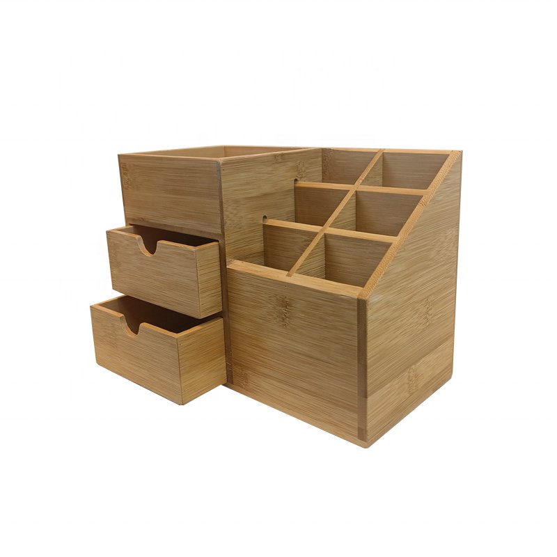 Hottest Factory Direct Sales Bamboo Wood Makeup Storage Organizer Desk Bamboo Cosmetics Storage Box with flexible Drawers