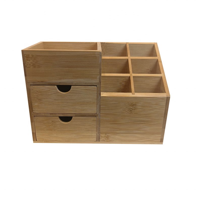 Hottest Factory Direct Sales Bamboo Wood Makeup Storage Organizer Desk Bamboo Cosmetics Storage Box with flexible Drawers