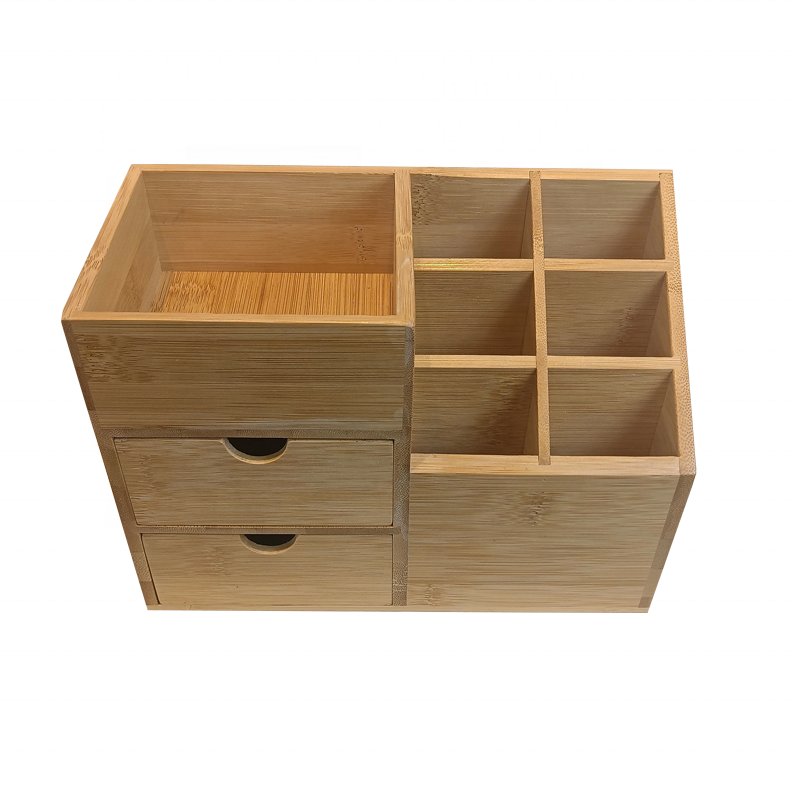 Hottest Factory Direct Sales Bamboo Wood Makeup Storage Organizer Desk Bamboo Cosmetics Storage Box with flexible Drawers