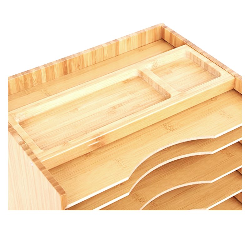 bamboo makeup desk organizer Desktop Paper Sorter Wood Letter Trays Mail Organizer with 5 Dividers & Top Storage Compartments