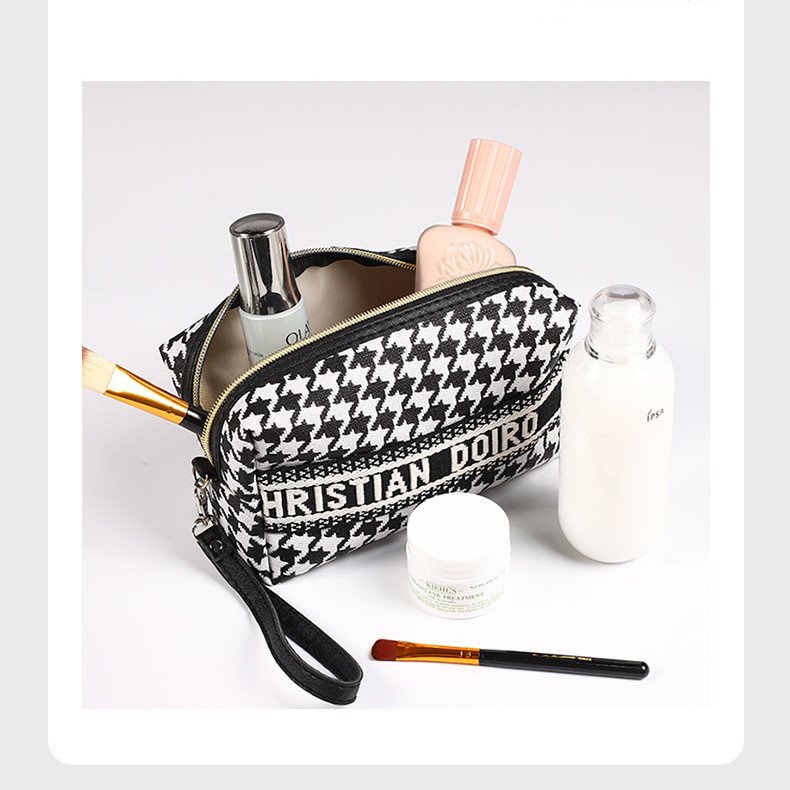 New design houndstooth PU leather Waterproof Portable Wash Handbag Women Makeup Bag Girls Cosmetic Pouch Travel Storage Bag