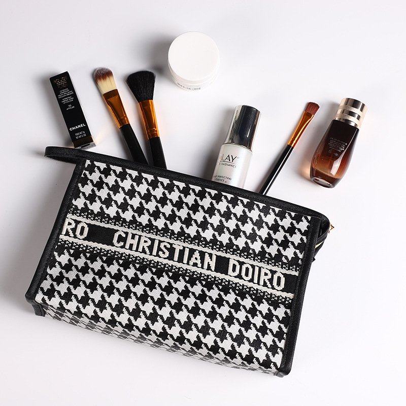 New design houndstooth PU leather Waterproof Portable Wash Handbag Women Makeup Bag Girls Cosmetic Pouch Travel Storage Bag