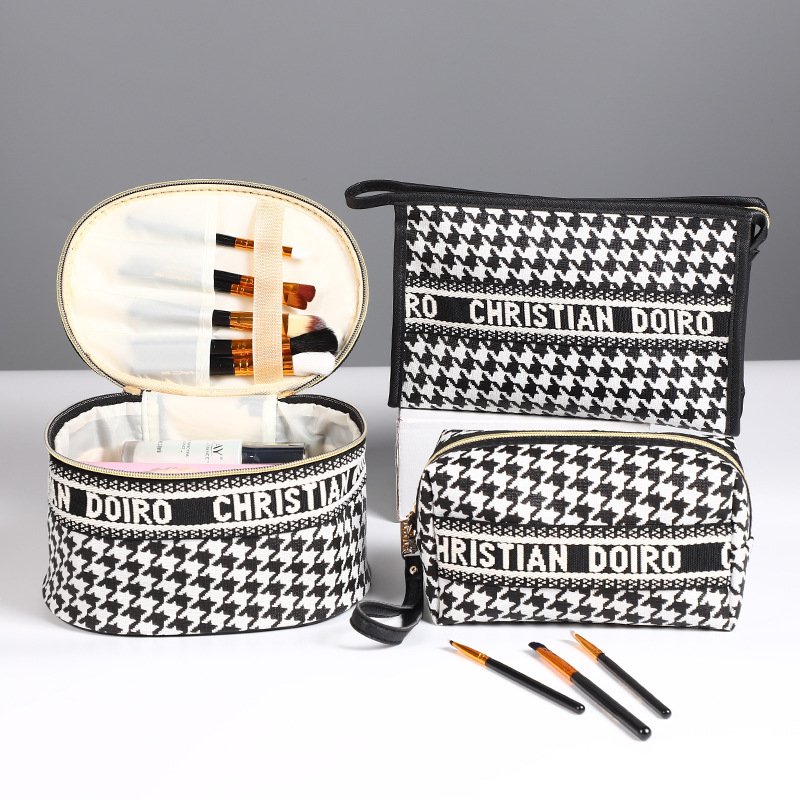 New design houndstooth PU leather Waterproof Portable Wash Handbag Women Makeup Bag Girls Cosmetic Pouch Travel Storage Bag