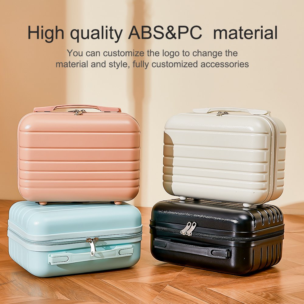 Black Customized ABS 12/14 Inch Small Hardshell Cosmetic Case Travel Hand Portable Carrying Makeup Suitcase