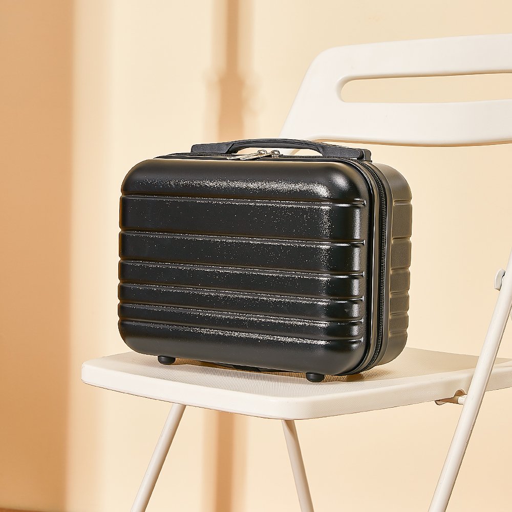 Black Customized ABS 12/14 Inch Small Hardshell Cosmetic Case Travel Hand Portable Carrying Makeup Suitcase