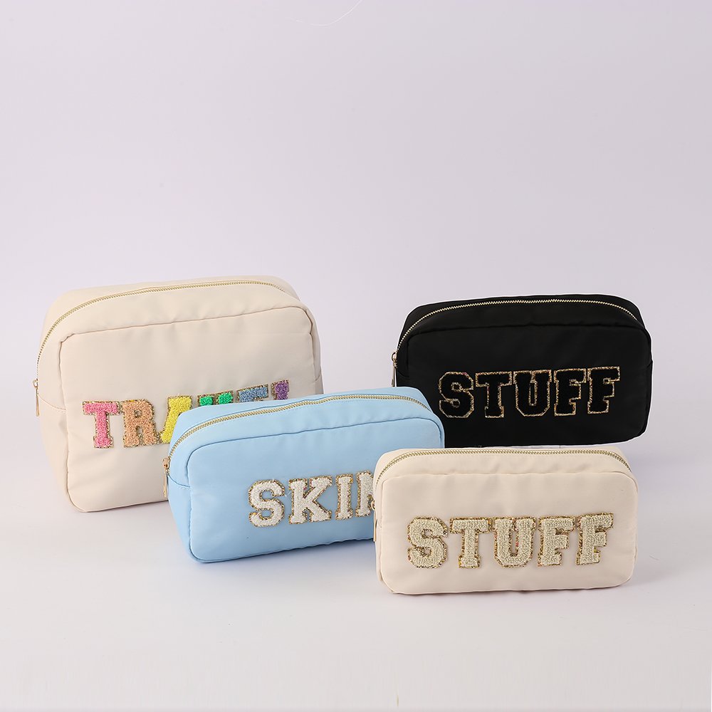 Embroidered Letter Ladies Travel Phone Organizer nylon pencil storage pouch Waterproof bridesmaid cosmetic bag