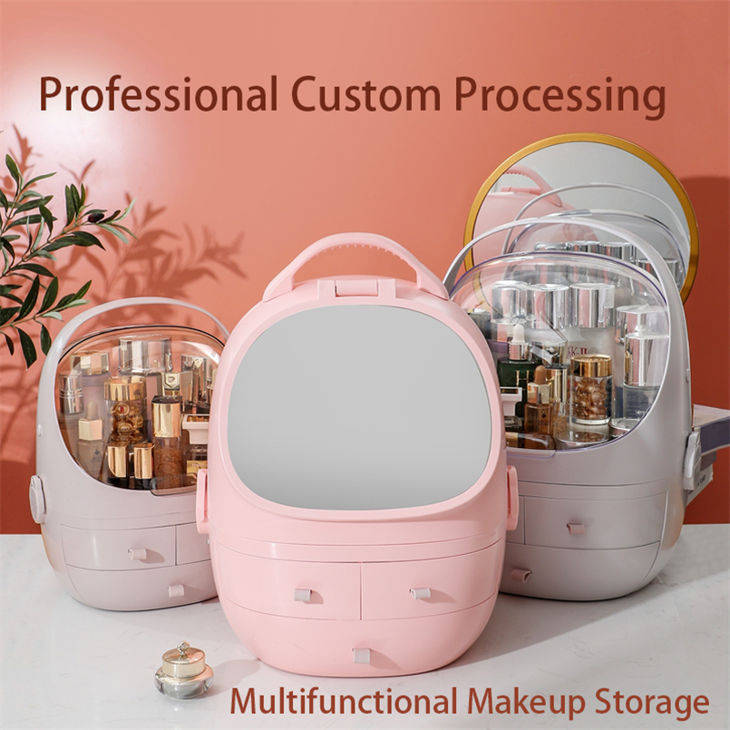 YIKEYOU Large Capacity cosmetic storage box led makeup organizer cosmetic storage box with LED Mirror