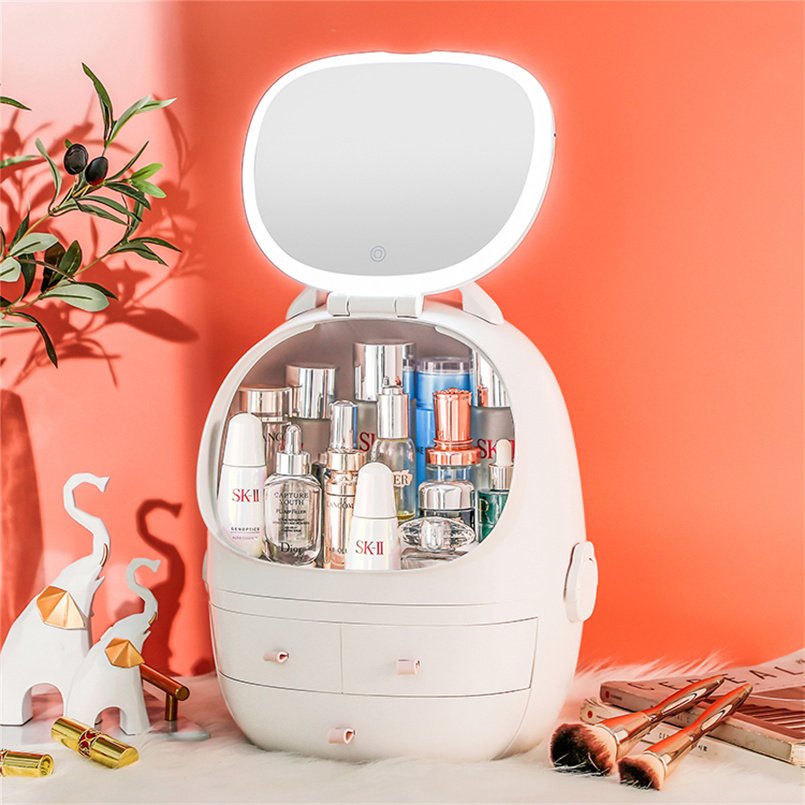 YIKEYOU Large Capacity cosmetic storage box led makeup organizer cosmetic storage box with LED Mirror