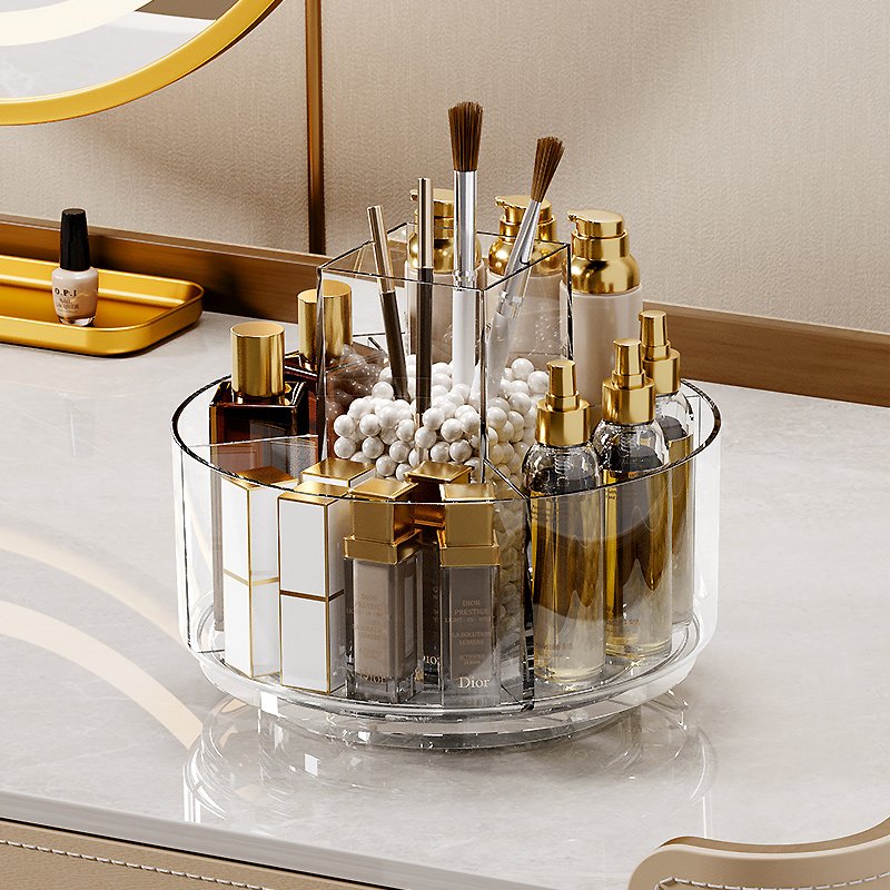 Rotating Makeup Organizer Clear Cosmetic Storage Holder Tray Cosmetics Display Case Turntable Makeup Brush Eyeshadow Holder