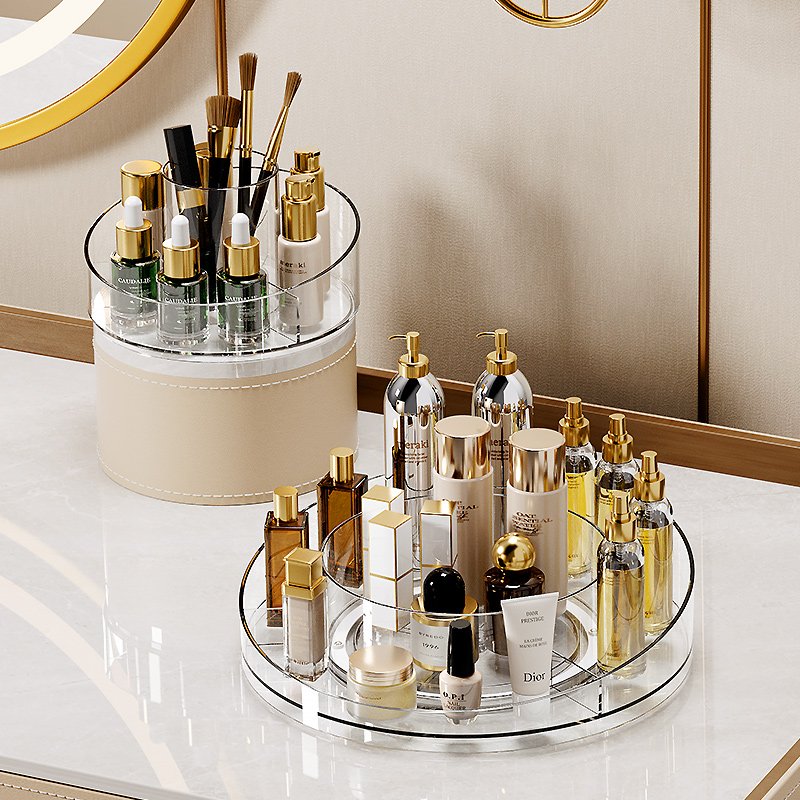 Rotating Makeup Organizer Clear Cosmetic Storage Holder Tray Cosmetics Display Case Turntable Makeup Brush Eyeshadow Holder