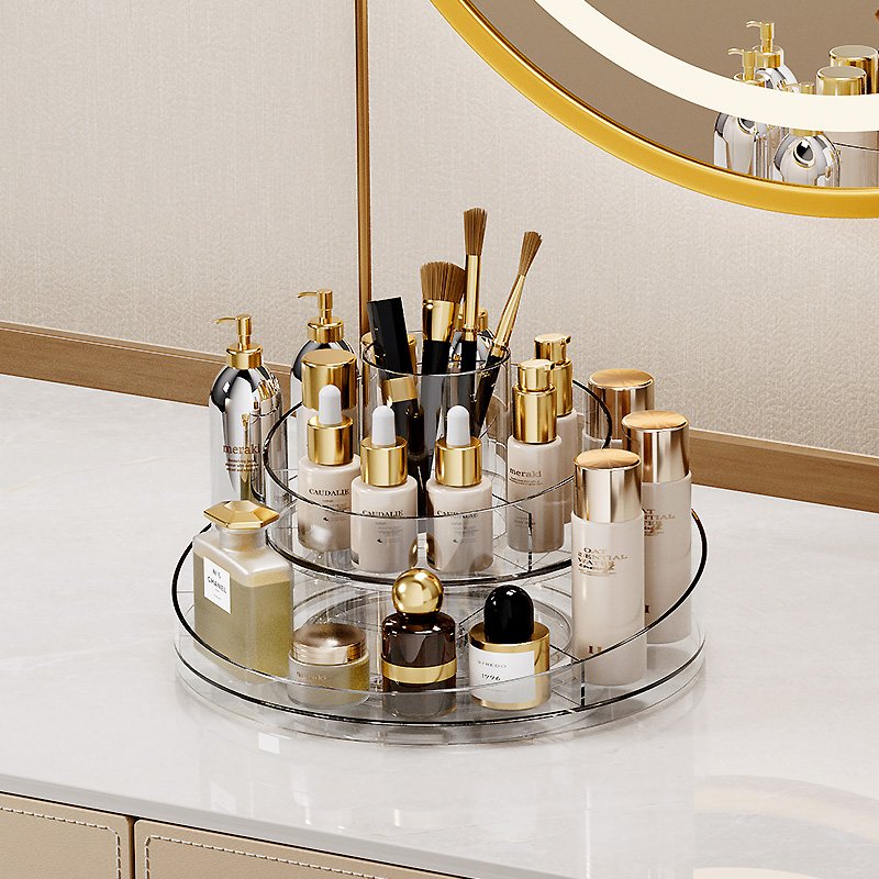 Rotating Makeup Organizer Clear Cosmetic Storage Holder Tray Cosmetics Display Case Turntable Makeup Brush Eyeshadow Holder