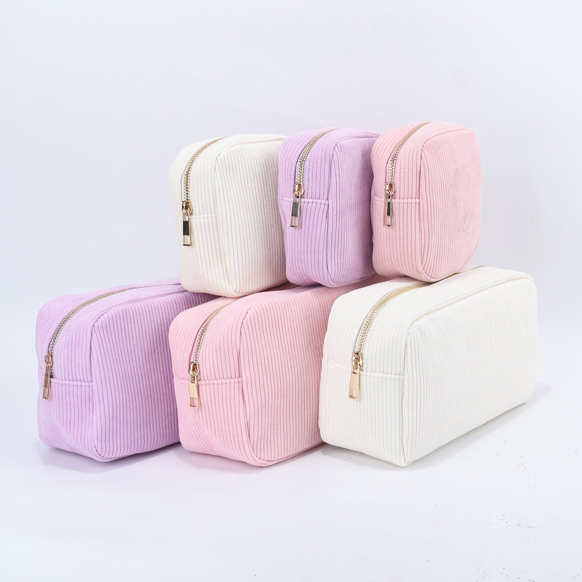 RTS Warm Winter Soft Material Women Students Large Capacity Outdoor Travel Zipper Pouch Make Up Bag Corduroy Makeup Organizer