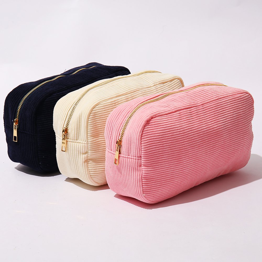 RTS Warm Winter Soft Material Women Students Large Capacity Outdoor Travel Zipper Pouch Make Up Bag Corduroy Makeup Organizer