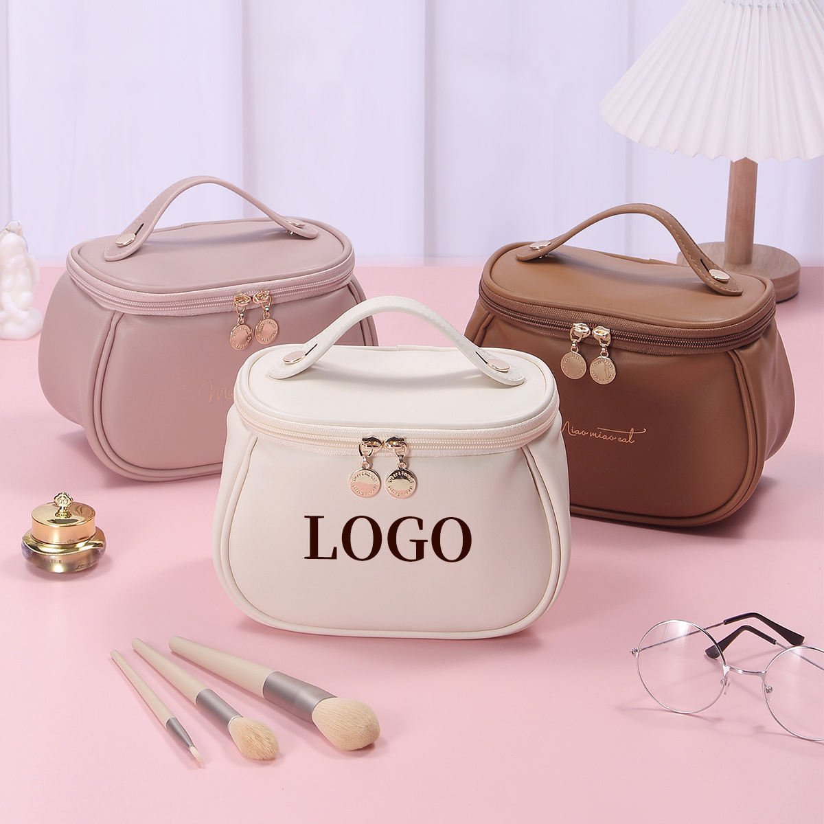 personalized custom easy carry multifunctional small zipper travel organizer cosmetic make up case bag for lady