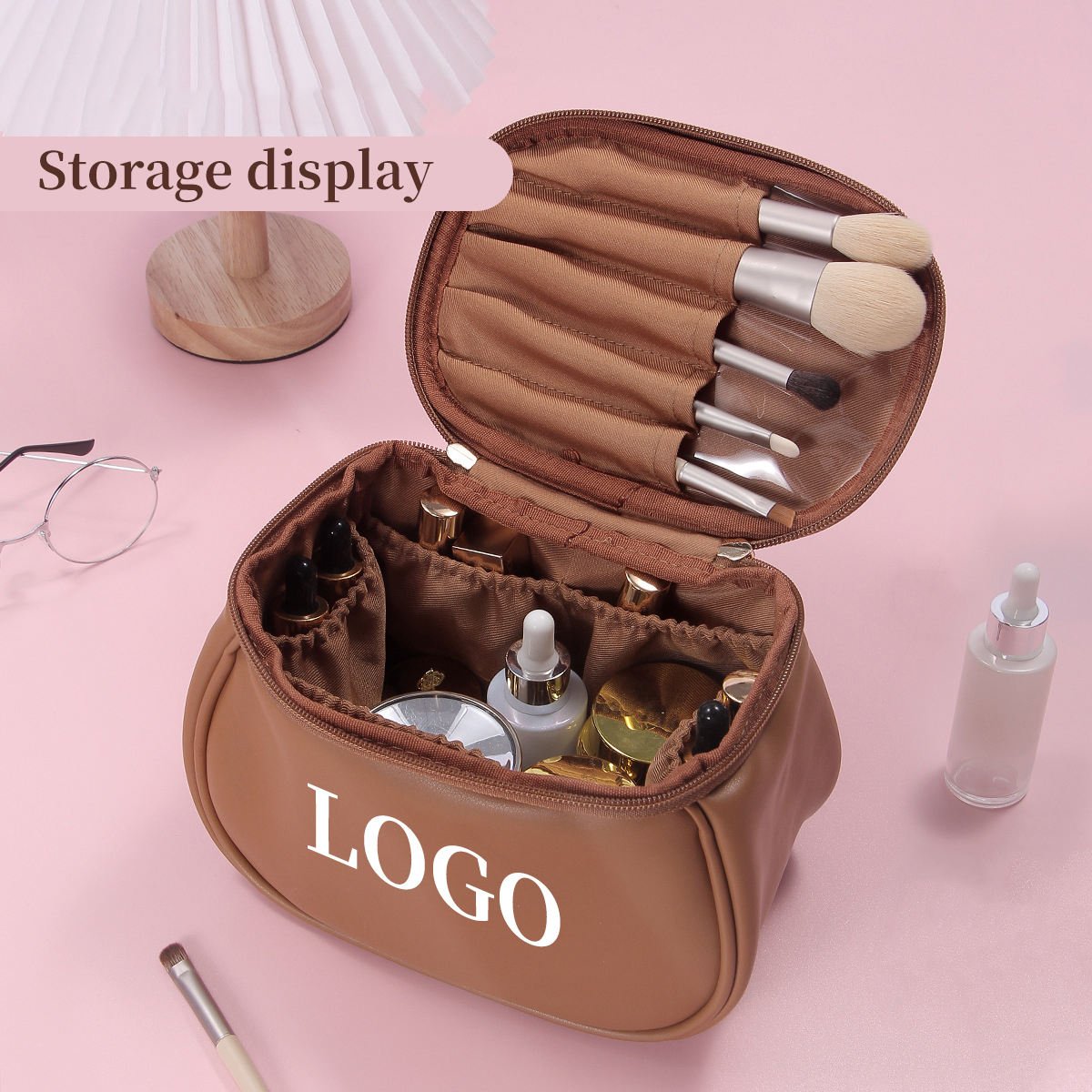 personalized custom easy carry multifunctional small zipper travel organizer cosmetic make up case bag for lady