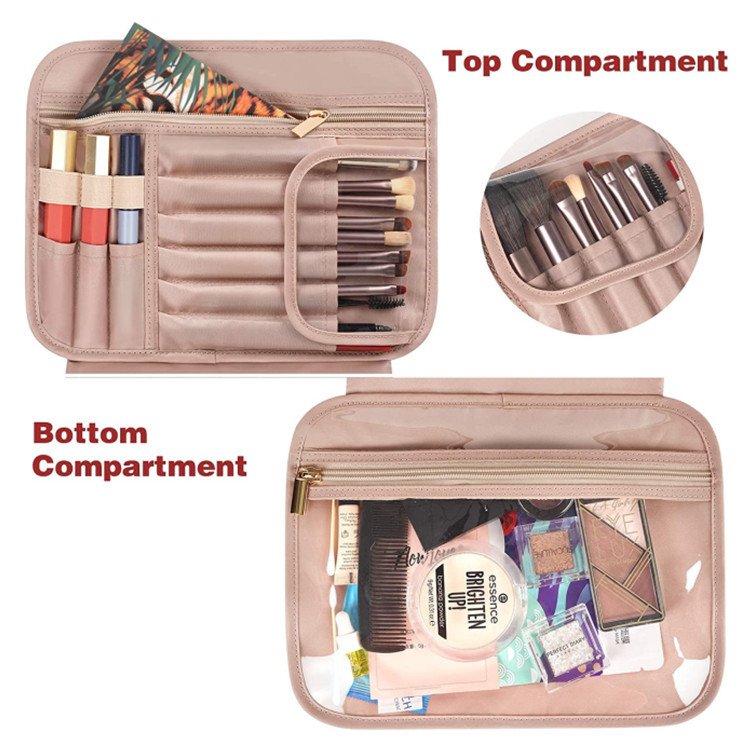Travel Toiletry Bag For Women PU Leather Water-resistant Makeup Bag Organizer With Hanging Hook Cosmetic Bag For Toiletries
