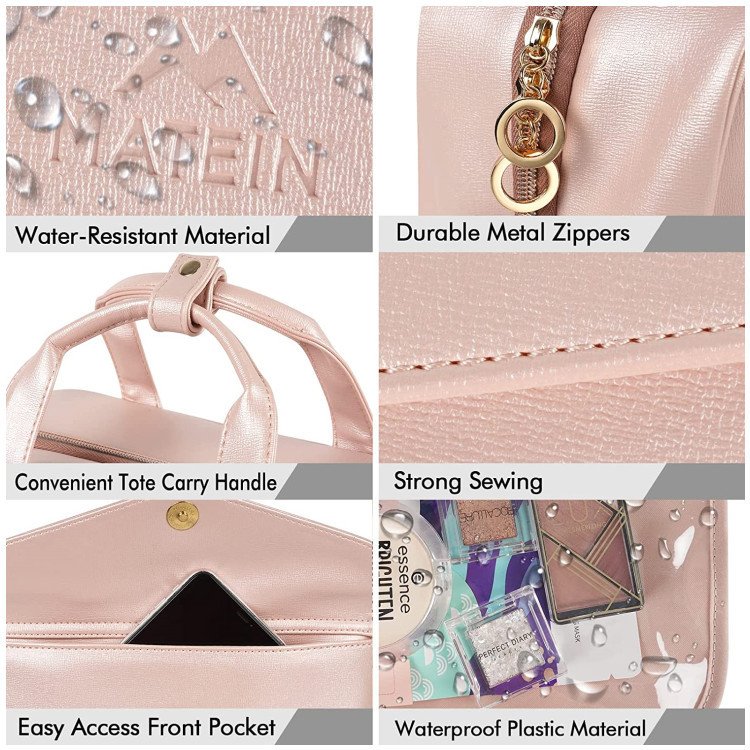 Travel Toiletry Bag For Women PU Leather Water-resistant Makeup Bag Organizer With Hanging Hook Cosmetic Bag For Toiletries