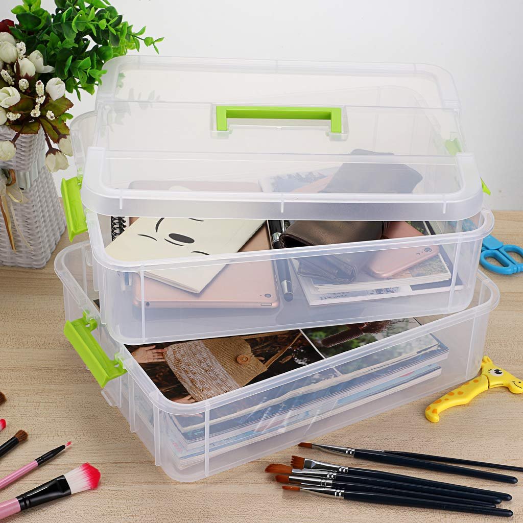 2 Layer Stack & Carry Box Plastic Multipurpose Portable Storage Container Box Handled Organizer Storage Box