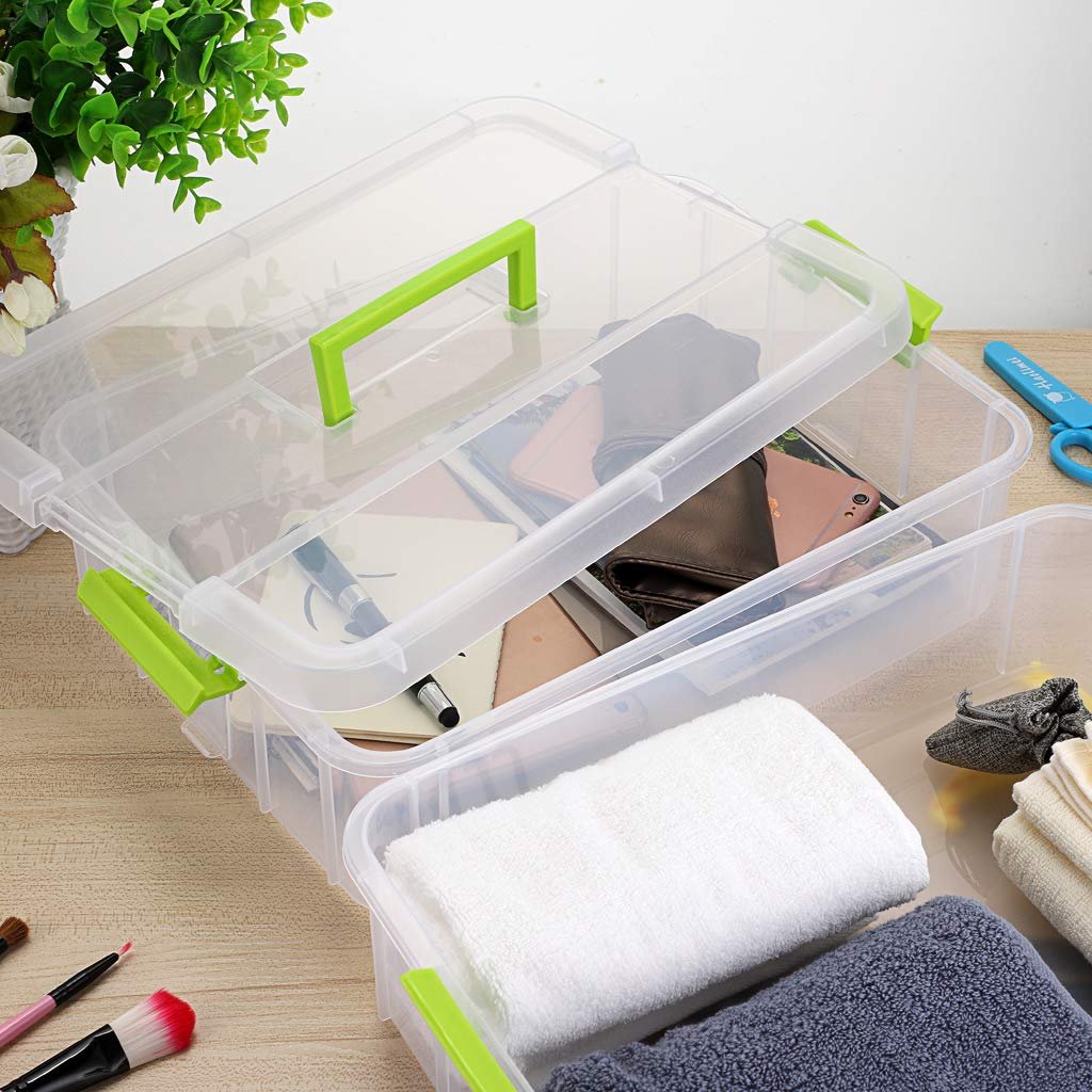2 Layer Stack & Carry Box Plastic Multipurpose Portable Storage Container Box Handled Organizer Storage Box