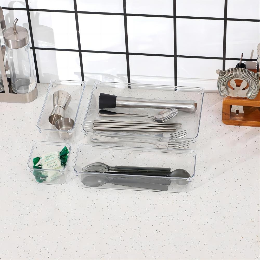 25PCs Transparent Storage Box Desk Drawer Organizers Set Plastic Bathroom Storage Makeup Organizer Clear Bins Kitchen Gadget