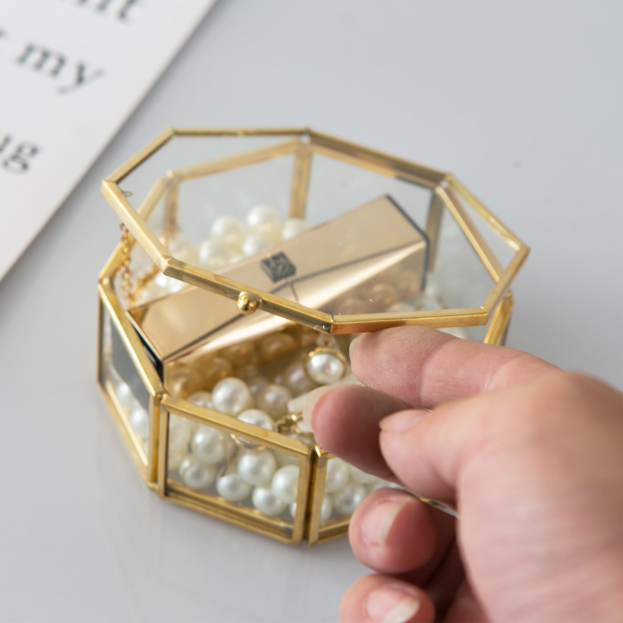Metal Transparent Clear Mirror Glass Jewelry Box Storage Case Gold Jewelry Display Jewelry Box With Glass Lid Packaging