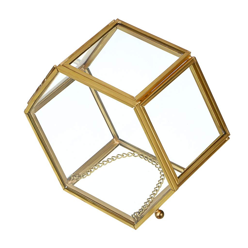 Metal Transparent Clear Mirror Glass Jewelry Box Storage Case Gold Jewelry Display Jewelry Box With Glass Lid Packaging