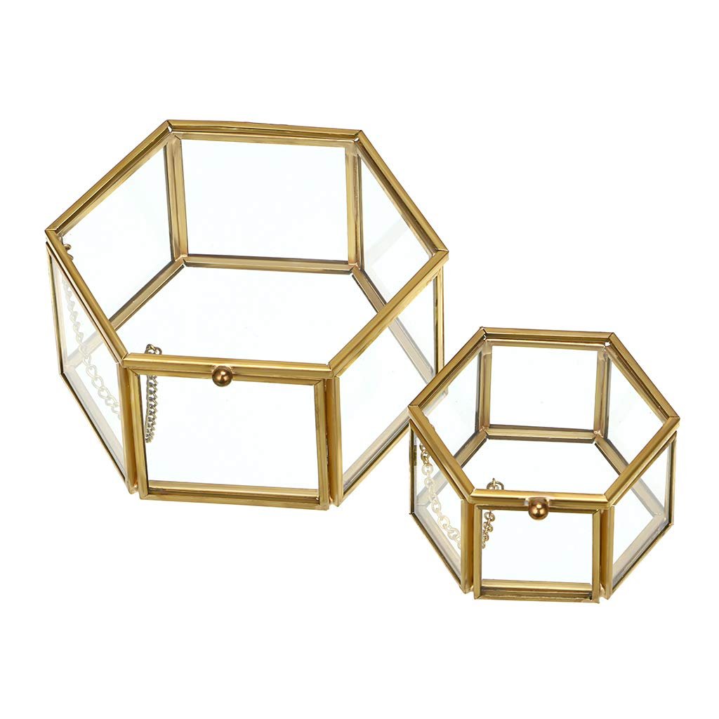 Metal Transparent Clear Mirror Glass Jewelry Box Storage Case Gold Jewelry Display Jewelry Box With Glass Lid Packaging