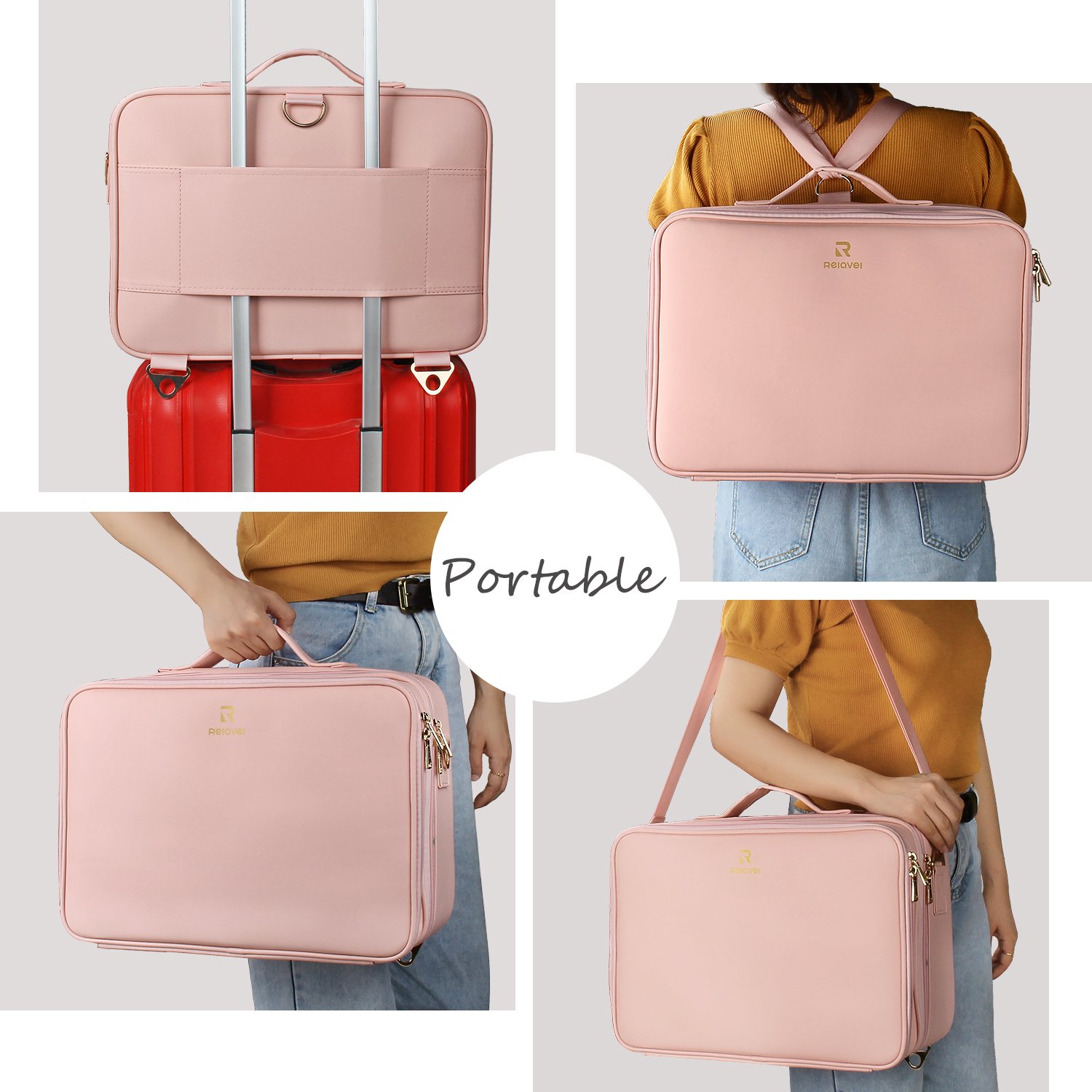 Relavel Makeup Artist Case Brush Storage Organizer for Women Waterproof Makeup Case Professional Travel Cosmetic Bag Case