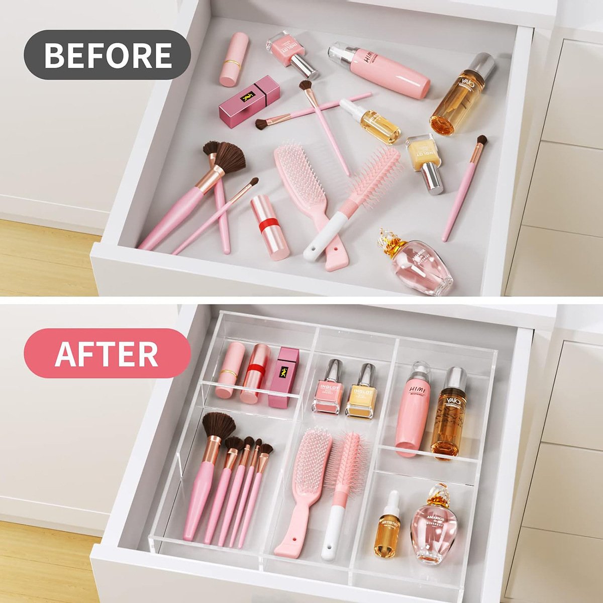 Premium Acrylic Drawer Organizer clear makeup holder desktop organizer for Home office living room