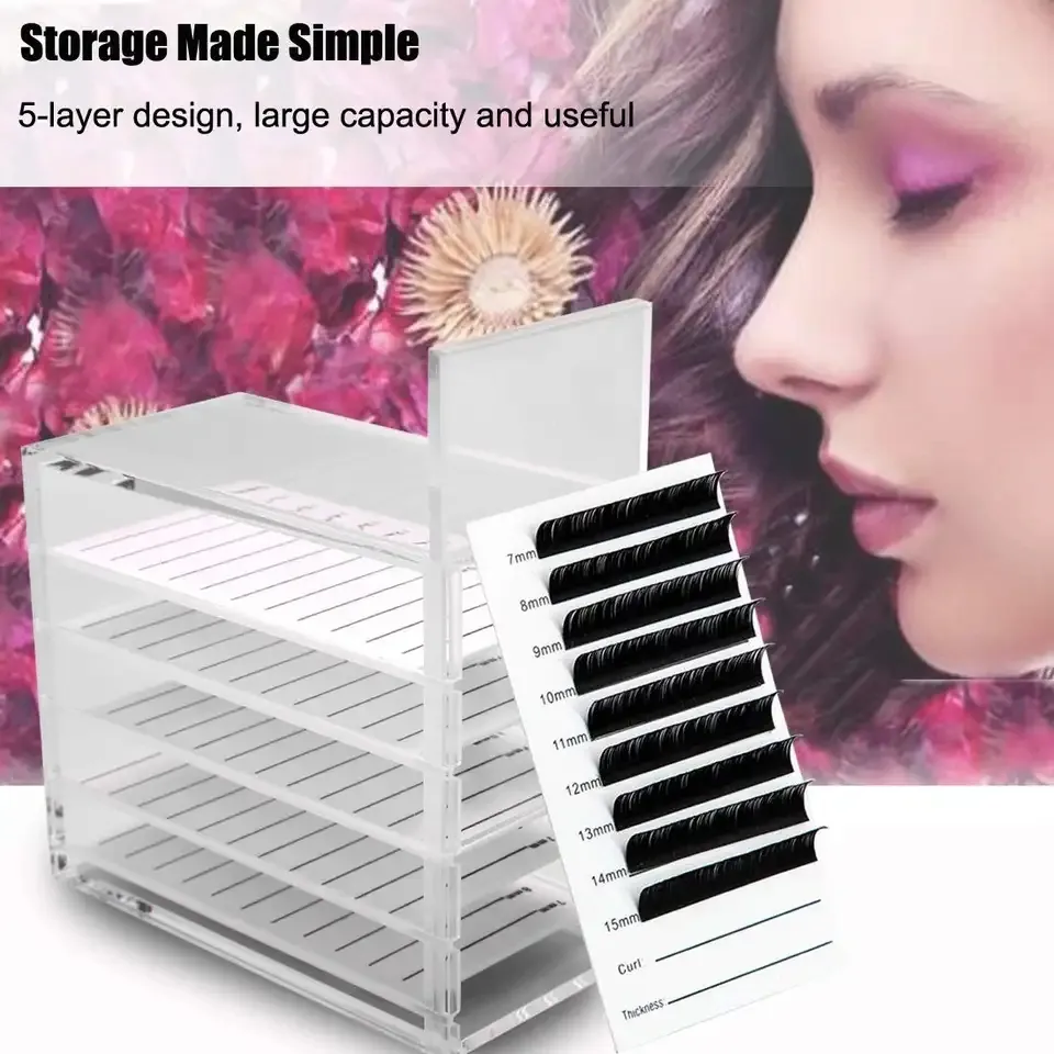 Manufacturer Customized OEM/ODM 5 Layers Acrylic Clear False Eyelash Organizer Case Storage Organizer, Cosmetic Makeup