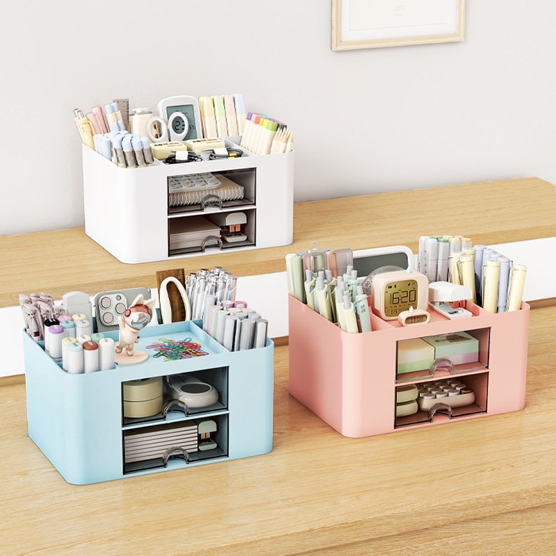 Saving Space Desktop Cosmetic Brush Storage Case With Drawer Makeup Item Pens Desk Organize Box Plastic Holder Organizers
