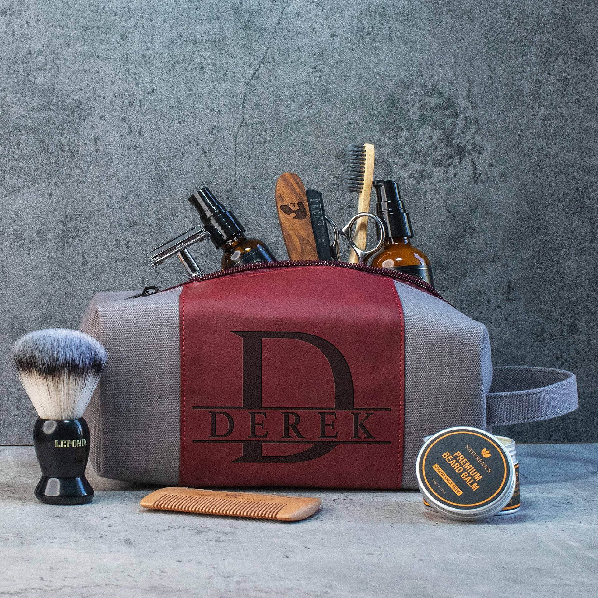 Custom Retro Travel Toiletry Bag for Men Large Capacity PU Canvas Water-resistant Shaving Bag for Toiletries Accessories