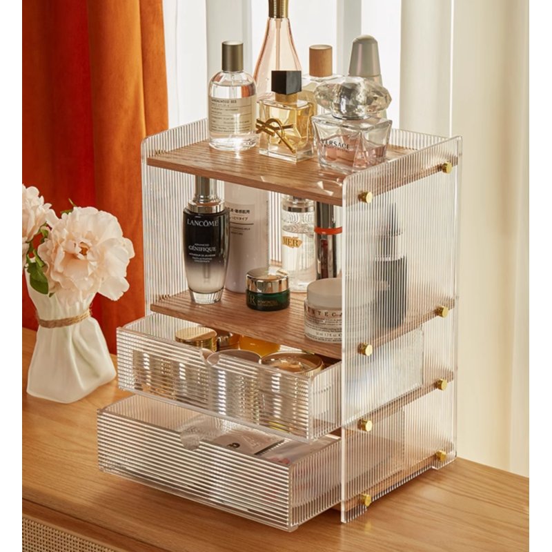 China Manufacturer acrylic Desktop Transparent Makeup Display Box Drawer Organizer Cosmetic Storage Box